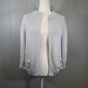 J.McLaughlin Open Front Shimmer Gray Knit Cardigan Size L